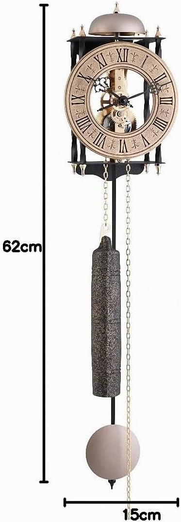 Hermle Uhrenmanufaktur Skelett-Pendelwanduhr, Schmiedeeisen, Gold, 62cm x 15cm x 10cm