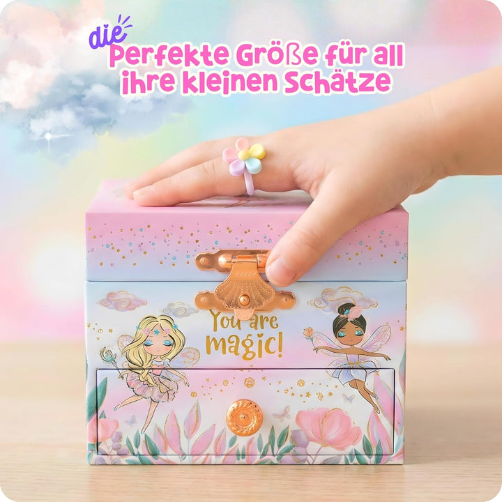 Musikalische Feen-Schmuckkiste für Mädchen – Kinderspieluhr, drehende Prinzessin und Spiegel, Prinze