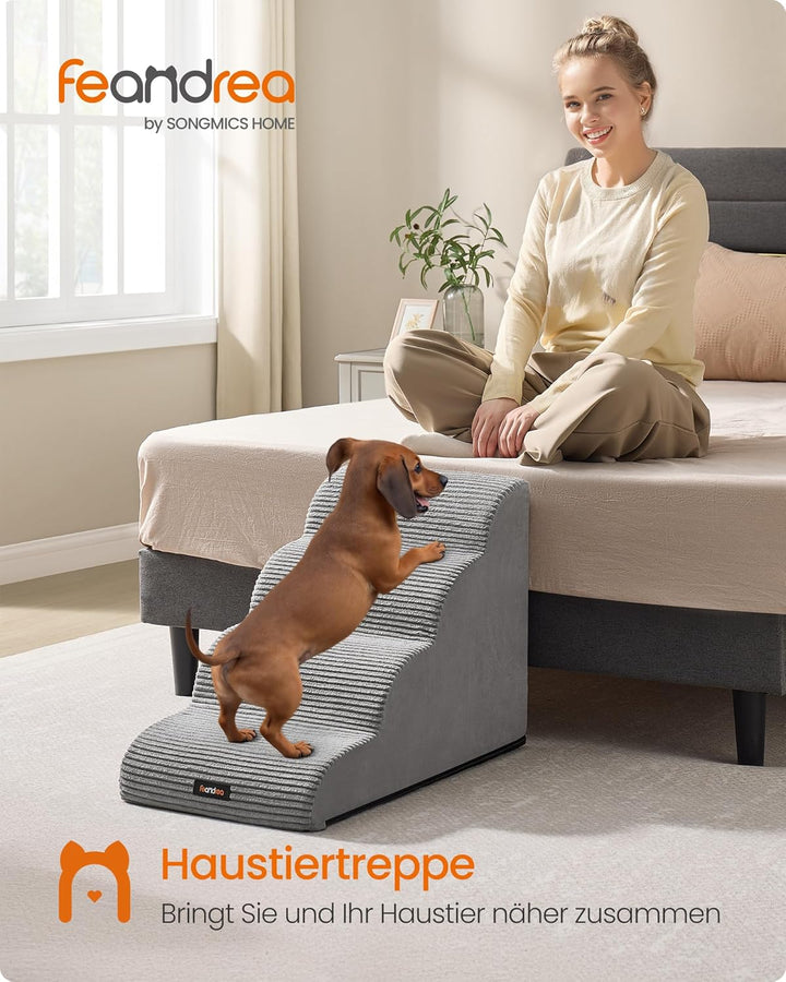 Feandrea Hundetreppe, 4 Stufen, Haustiertreppe, für kleine Hunde, Bett, Sofa, wasserdichte Katzentre