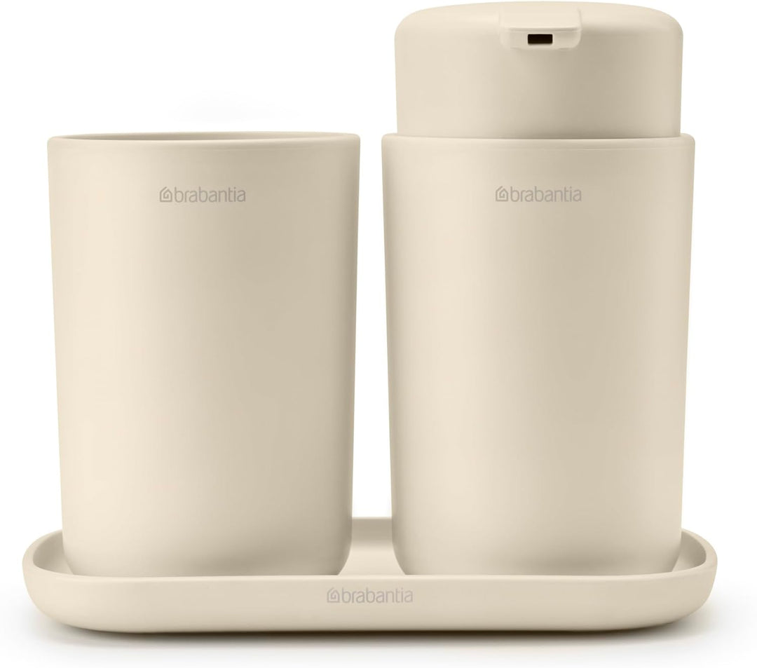 Brabantia - Renew Bad-Accessoires-Set - Seifenspender, Zahnbürstenhalter & Ablage - Tropffreier Pump