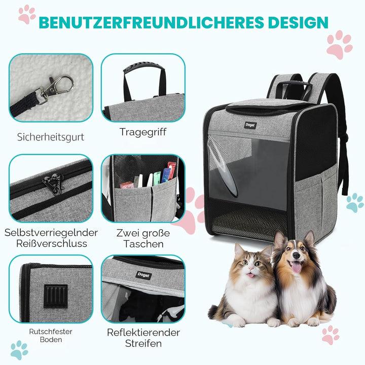 Dogat Katzenrucksack mit Netzfenster, Tragbare und Faltbare Haustier Rucksack mit integrierter Siche