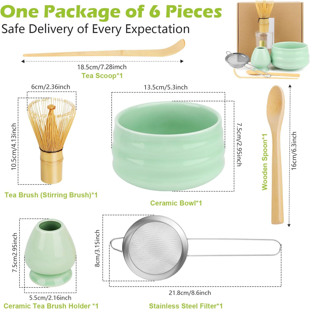 Matcha Set 6 Stück Matcha Besen Set mit Besen, Schaufel, Sieb, Chasen Besenständer, Löffel, Matcha S