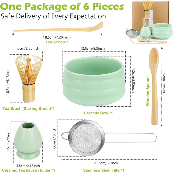 Matcha Set 6 Stück Matcha Besen Set mit Besen, Schaufel, Sieb, Chasen Besenständer, Löffel, Matcha S