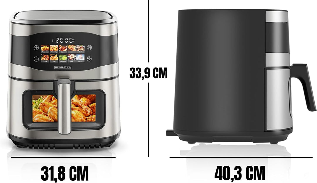 HEINRICHS Heissluftfritteuse, 9 Liter XXL Air Fryer, 10in1 Heissluftfritteuse, LED-Display mit Senso
