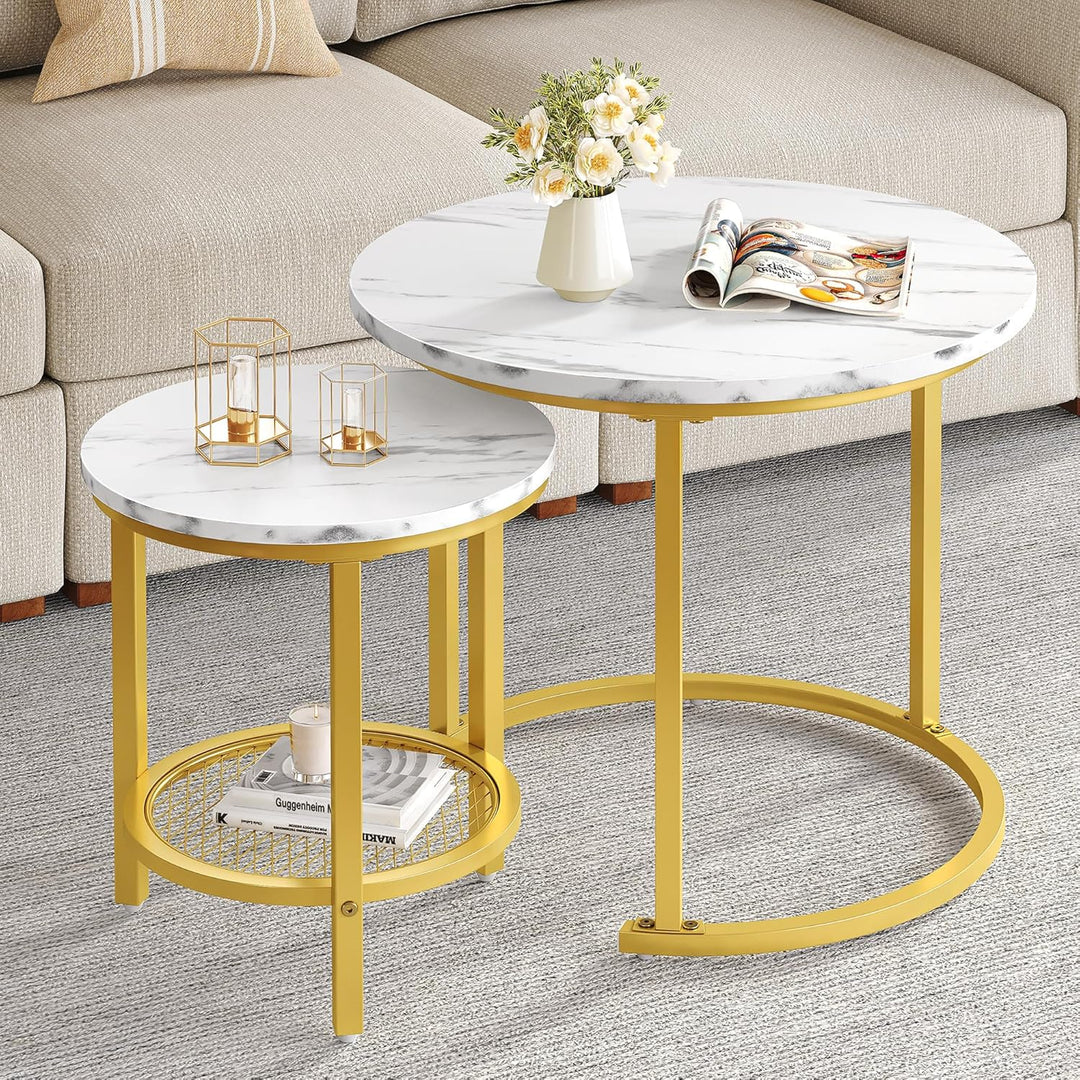 YITAHOME Couchtisch 2er Set Rund, Wohnzimmertisch Modern mit Stauraum, Beistelltisch 2er Set Stapelb