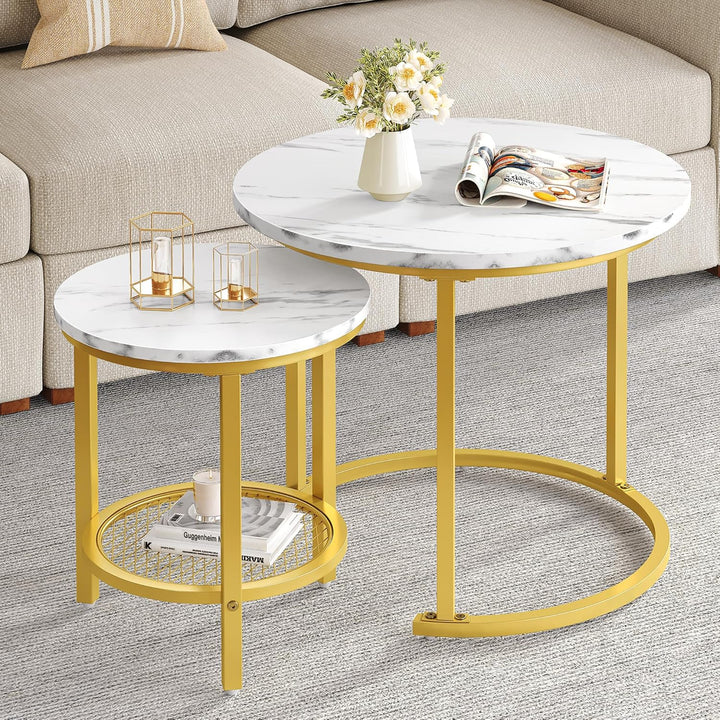 YITAHOME Couchtisch 2er Set Rund, Wohnzimmertisch Modern mit Stauraum, Beistelltisch 2er Set Stapelb