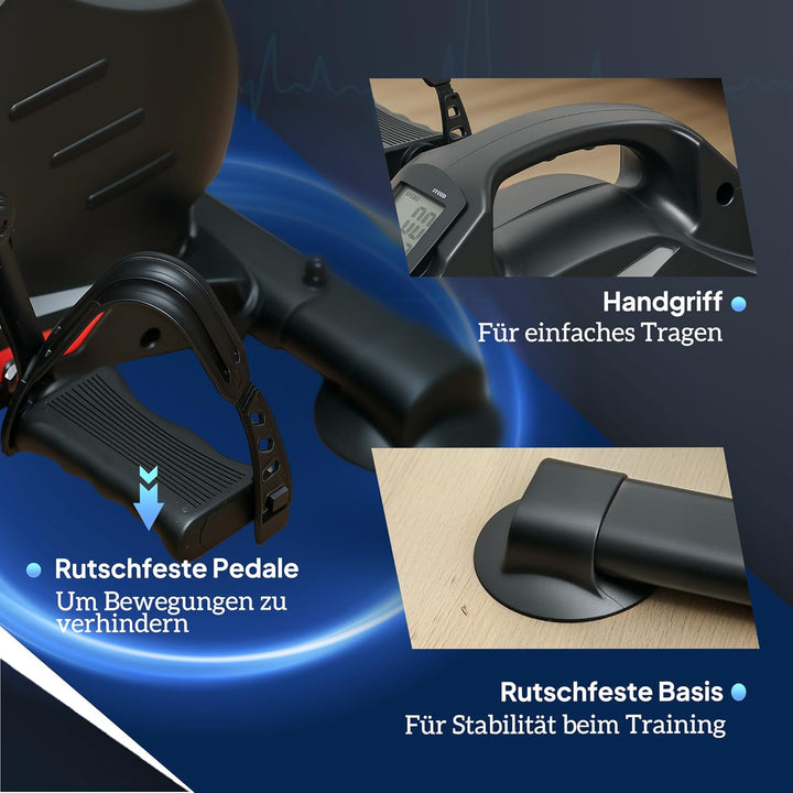 SPORTNOW Pedaltrainer leiser Mini Heimtrainer mit 8 Stufen Magnetwiderstand LCD-Display tragbar Bein