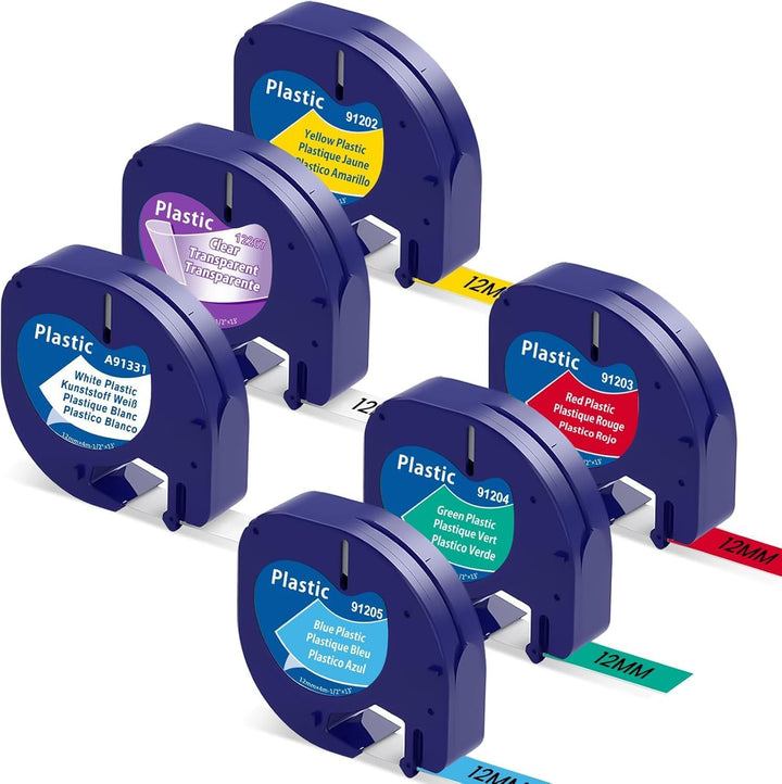 6er Pack Etikettenband Kompatibel mit DYMO Letratag Etikettenband Plastik 12mm x 4m Kompatibel mit L