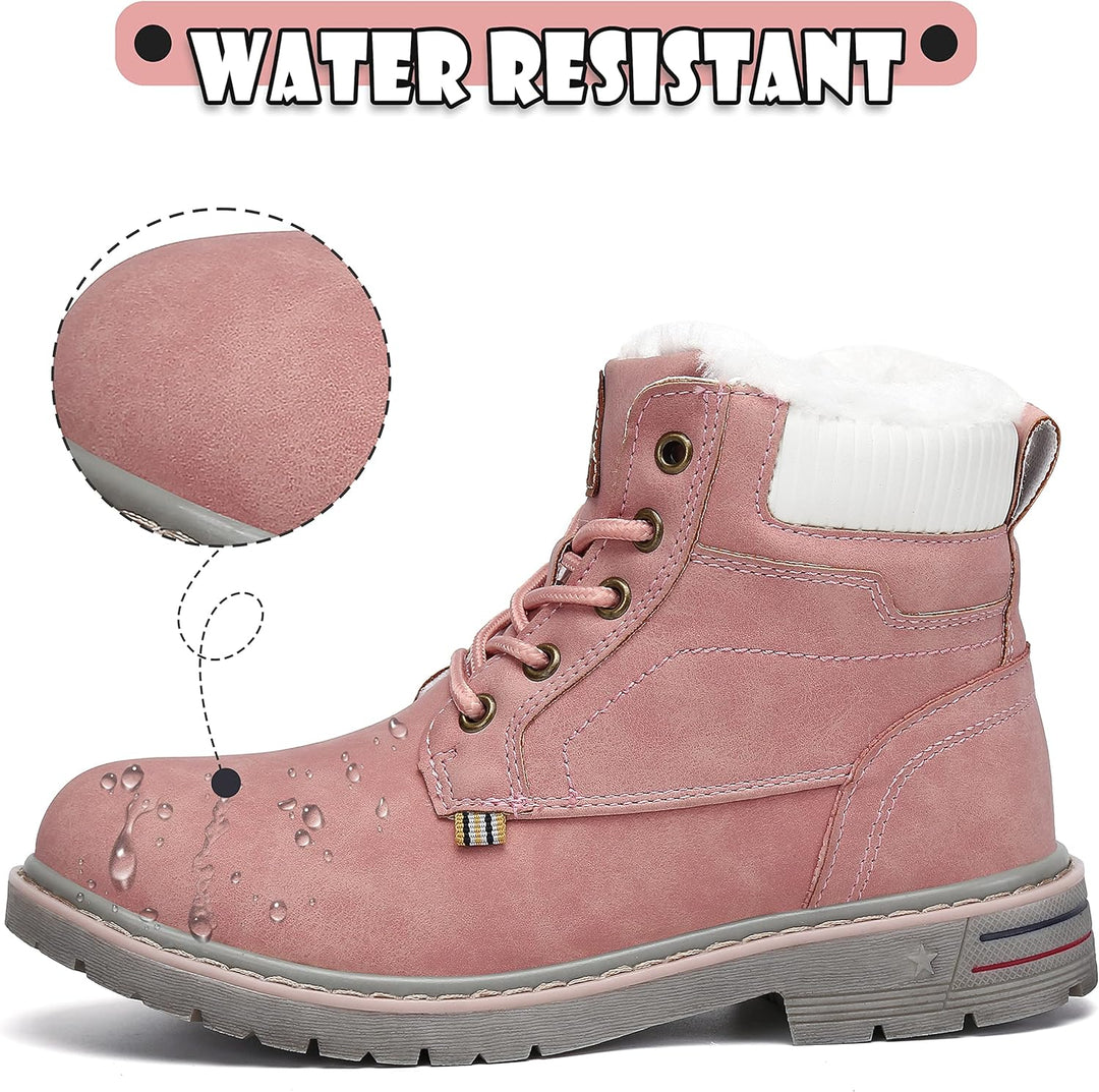 Mishansha Kinder Schnürstiefel Warme Gefüttert Winterschuhe für Jungen Mädchen Gr.24-38 31 EU Rosa,