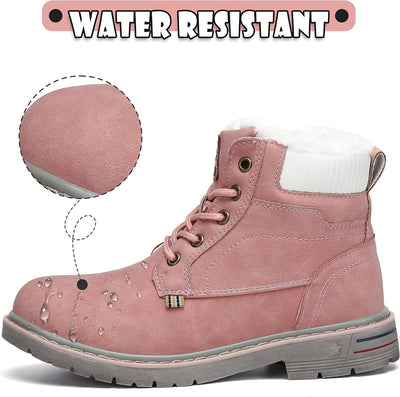 Mishansha Kinder Schnürstiefel Warme Gefüttert Winterschuhe für Jungen Mädchen Gr.24-38 36 EU Rosa,