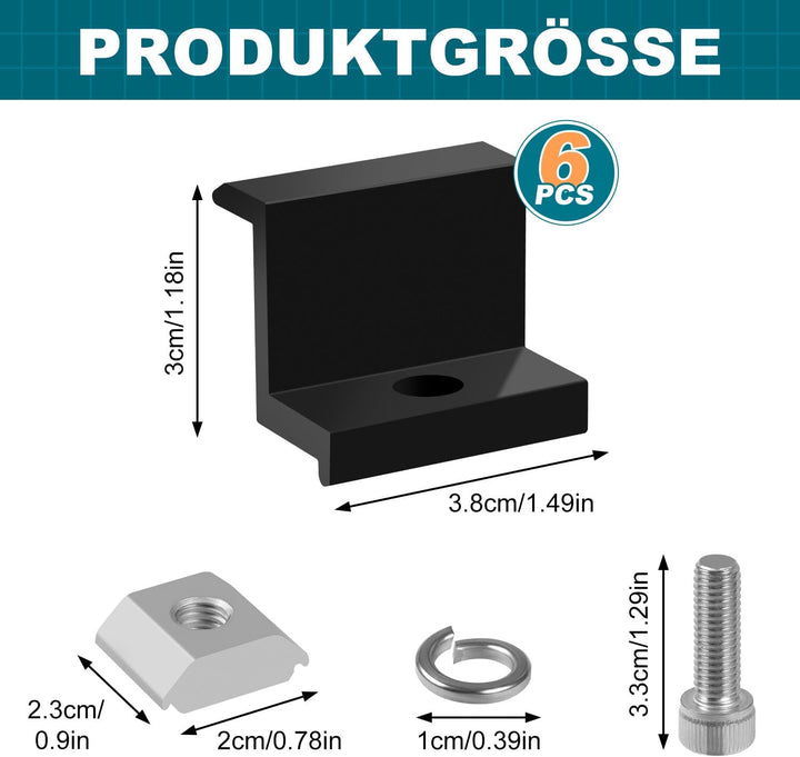 KIKIGOAL Zentralklemme 30mm Schwarz, 6pcs Solarpanel-Montage-Endklemmen-Kit, Solar-Endklemme einstel