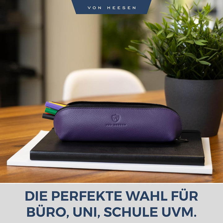 VON HEESEN® Echtleder Federmäppchen Leder Federmappe Etui für Stifte Mäppchen Schule Federtasche Uni