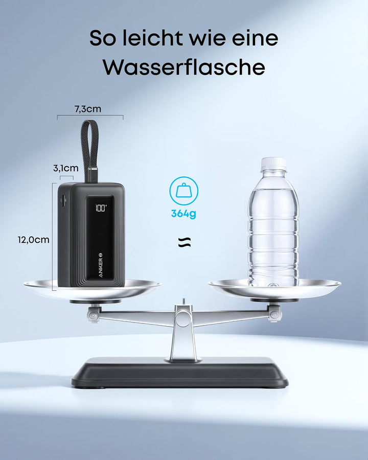 Anker Zolo Powerbank 20000mAh 30W Max, integriertes USB-C &amp; Lightning Kabel
