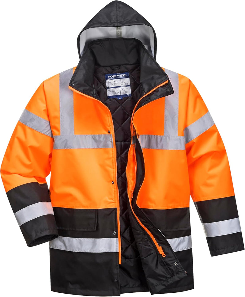 Portwest Zweifarbige Warnschutz-Verkehrs-Jacke, Grösse: L, Farbe: Orange/Schwarz, S467OBRL L ORBK, L