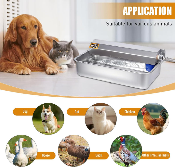 Automatischer Hundewasserspender 6L aus Edelstahl mit Ablassschraube, Selbstnachfüllend für Hunde, K