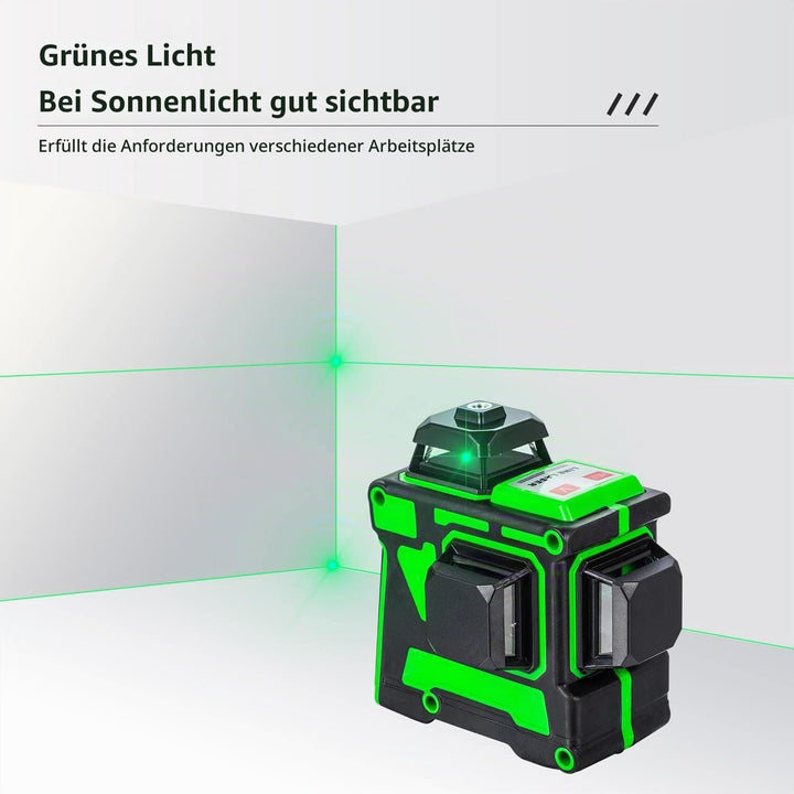 TOPWAY Kreuzlinienlaser Grün 3x360 Grad 3D Linienlaser 12 Linien, Selbstnivellierender Laser Level F