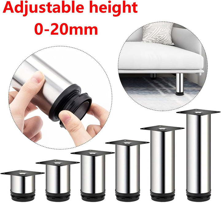 Qrity 4X Tischbein, Füsse für Möbel, Möbelfüsse Verstellbar (Gesamt: 550-570mm, Dia: 60mm), Tischbei