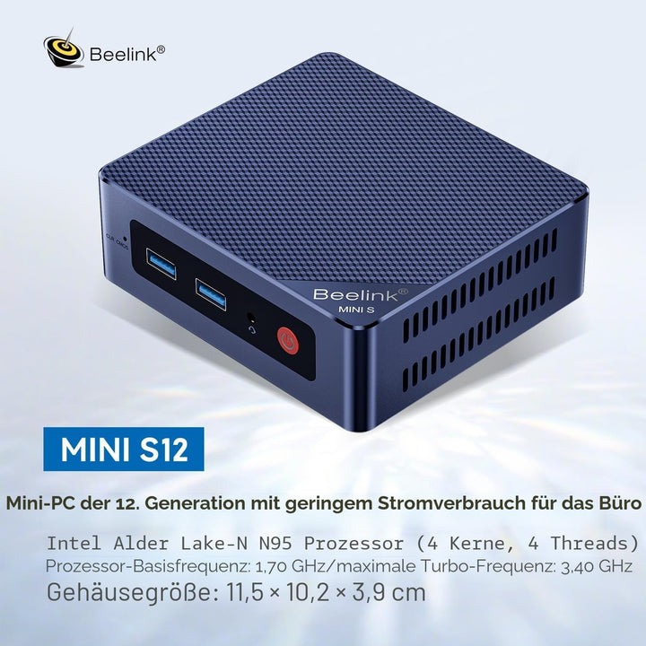 Beelink Mini S12 Mini PC, Intel 12. Prozessor N95 (4C/4T, bis zu 2.9Ghz), 16G DDR4 500G M.2 SSD Mini