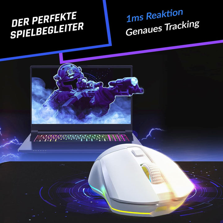 KLIM Blaze Pro Wiederaufladbare kabellose Maus - NEU - Gaming Maus mit RGB und Ladestation - Hochprä