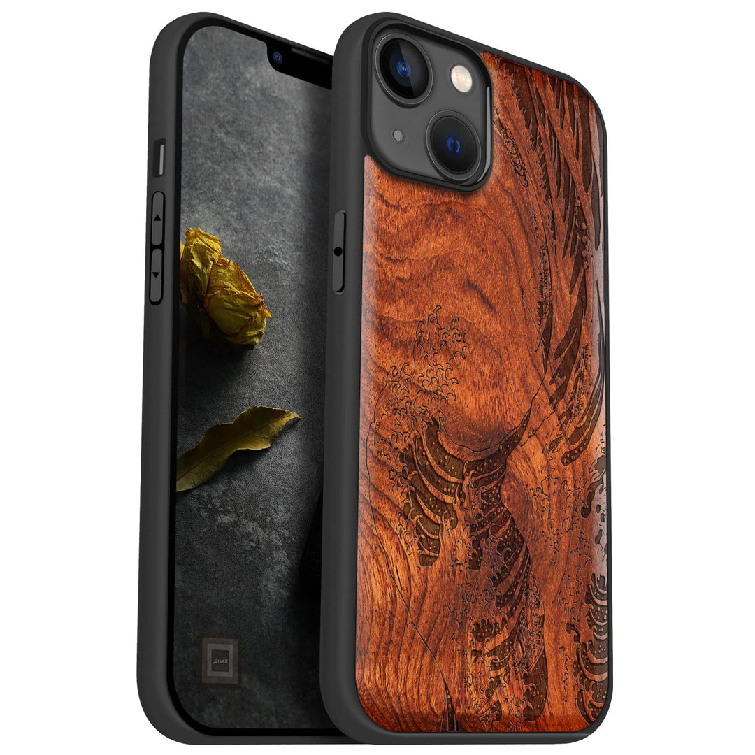 Carveit Handyhülle für iPhone 14 Plus Cover Kompatibel mit Magsafe [Holz und TPU Silikon Hybrid hüll