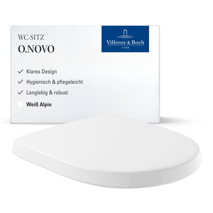 Villeroy & Boch O.novo WC-Sitz, Toilettendeckel mit Scharnieren aus Edelstahl, Toilettensitz aus bru