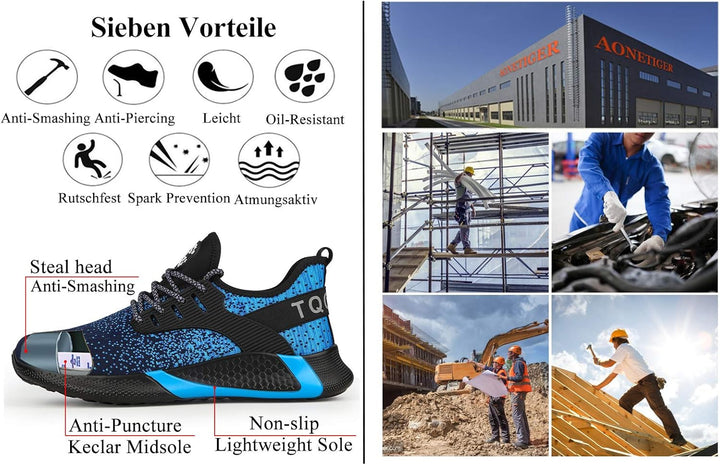 AONETIGER Sicherheitsschuhe Herren Damen Leicht Arbeitsschuhe Stahlkappe Sportlich Schutzschuhe Atmu