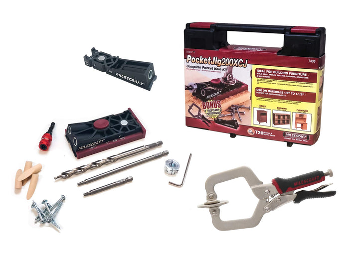 Milescraft 7336 Pocket Jig 200XCJ – Taschenloch-Bündel mit Doppelzylinder-Taschenlochvorrichtung, Ei