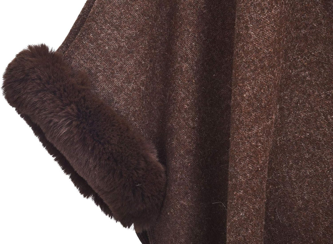 ZLYC Damen Winter Umhang Strickjacke Warm Kunstpelz Mäntel Poncho Cape mit Kapuze Einheitsgrösse Bra