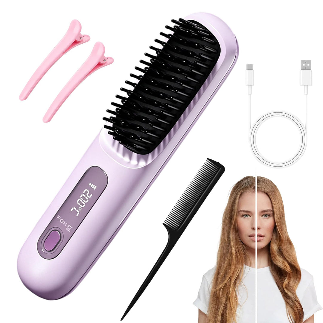 Stylingbürste für Kurze Haare, Glättbürste Kabellos mit Ionen-Technologie, Haarbürste Elektrisch geg