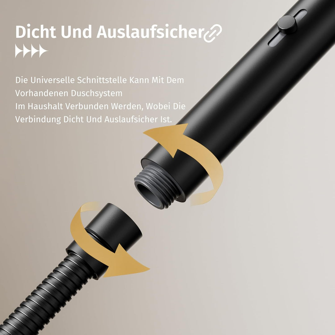 Duschkopf Schwarz, wassersparender Duschkopf, 2 Wasserauslassmodi Schwarz Handbrause + Schlauch + Ha