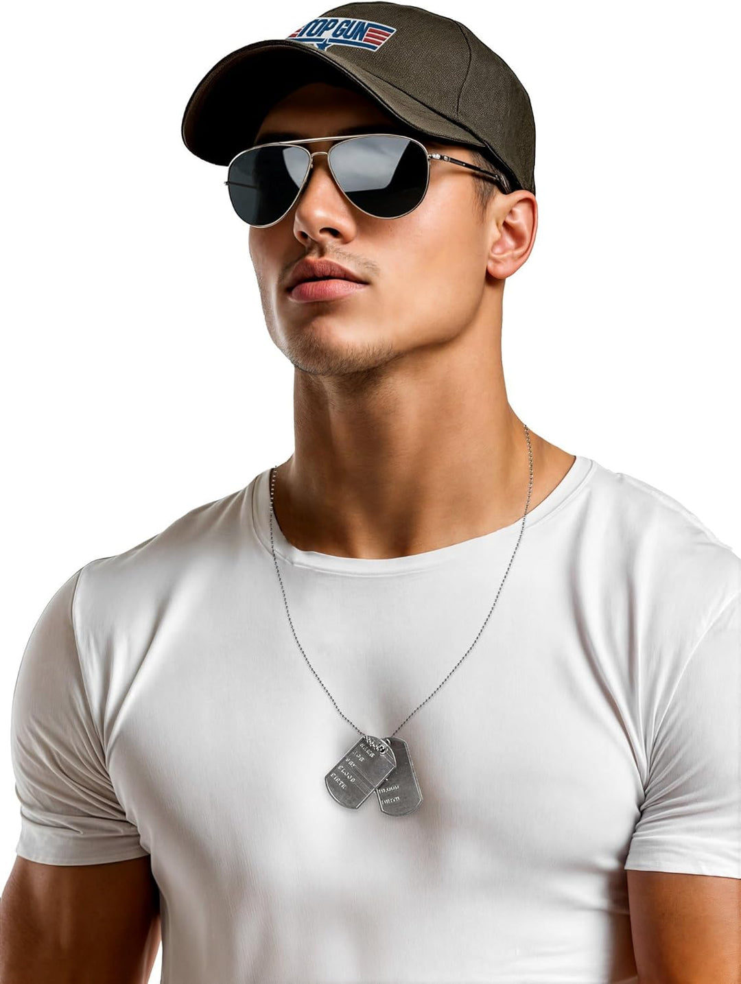 Maskworld Top Gun Accessoire-Set mit Mütze, Fliegerbrille & Dog Tag - Kostüm-Zubehör Kampfpilot für