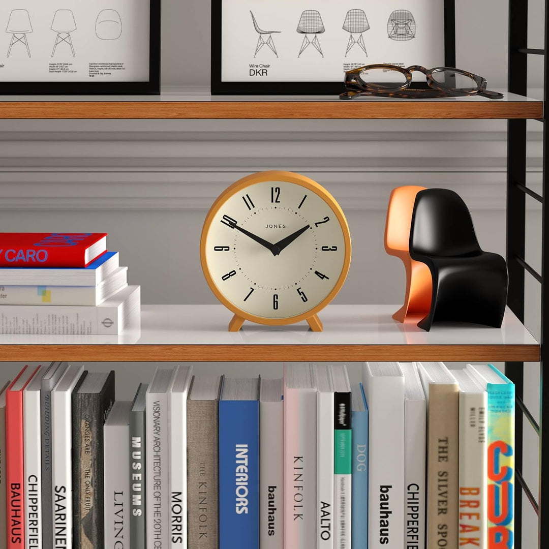 JONES CLOCKS® Venus schreibtischuhr | Modernes rundes Design | Senfgelb | Stilvoller retrolook für R