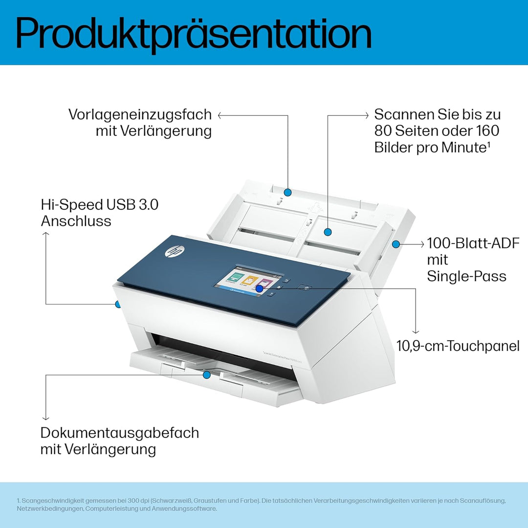 HP ScanJet Enterprise Flow N9000 sn1, Scanner, bis A3, ADF für bis zu 100 Blatt, USB 3.0, Ethernet,