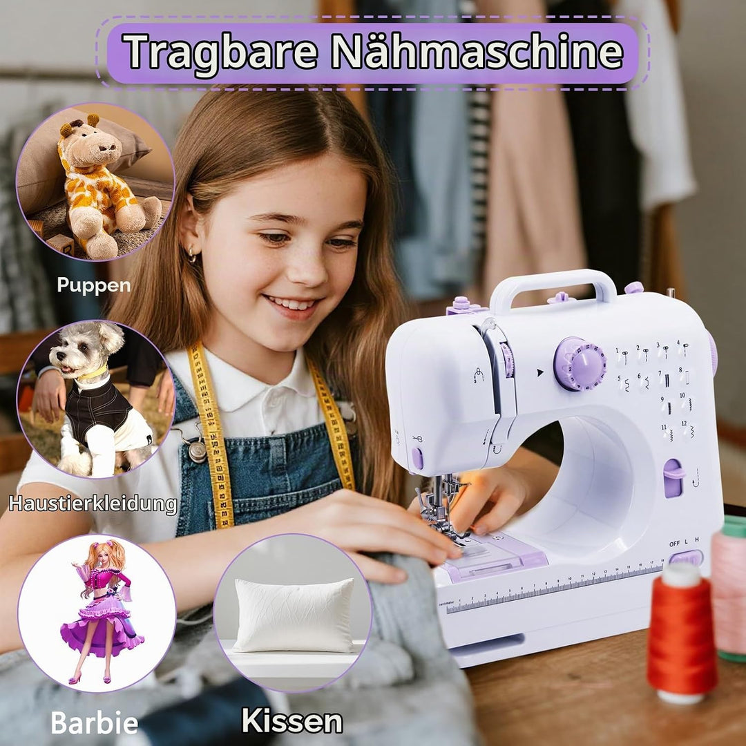 Nähmaschine für Anfänger and Kinder, 12 Stichprogrammen Kleine Nähmaschinen, Mini Sewing Machine Tra