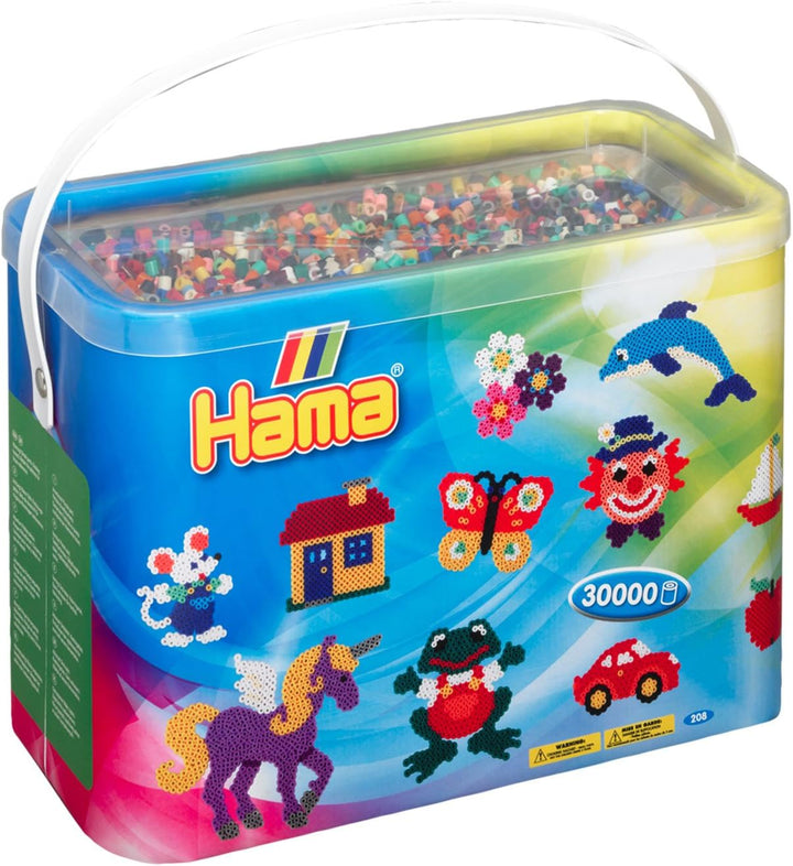 Hama Perlen 208-67 Bügelperlen im Eimer mit ca. 30.000 bunten Midi Bastelperlen mit Durchmesser 5 mm
