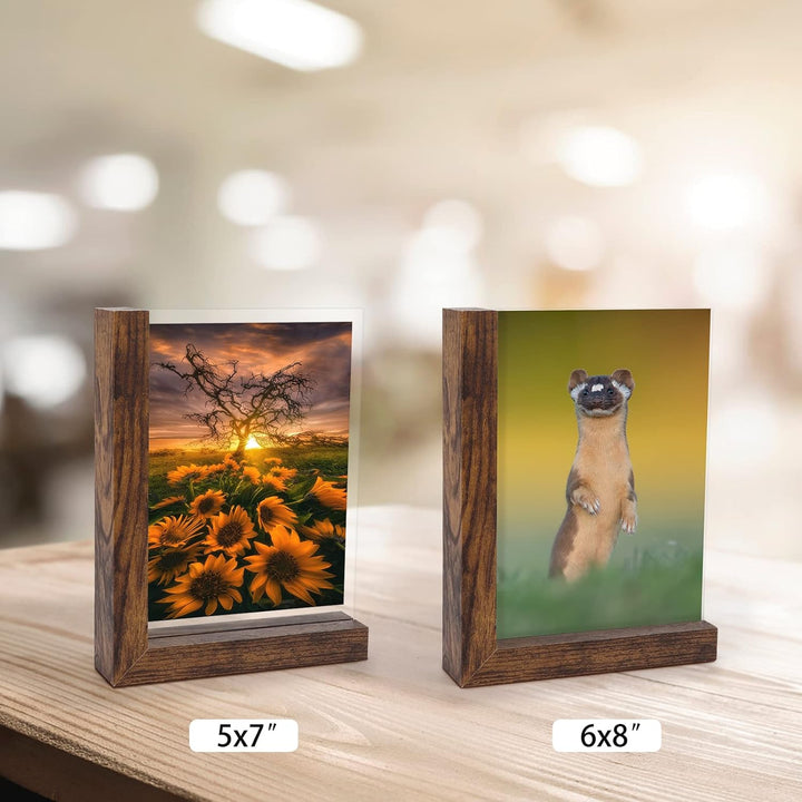 RLAVBL 2er Set Bilderrahmen 13x18 cm, Doppelseitiger Glasbilderrahmen mit L-förmigem MDF-Sockel, für