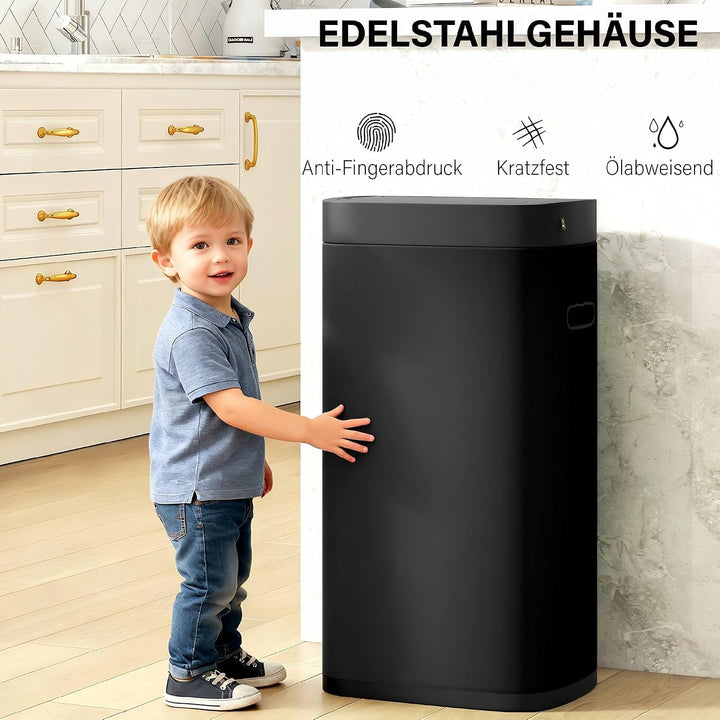 HOMCOM 50L Sensor-Mülleimer Berührungslos mit Bewegungssensor Schwarz, Schwarz