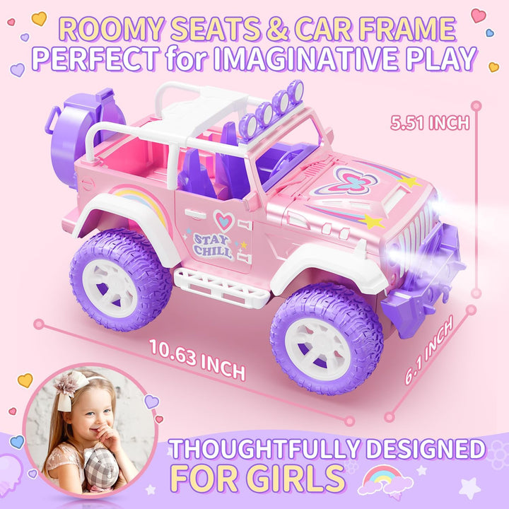 DEERC Pink Ferngesteuertes Auto für Mädchen mit Nebel und Musik, 1:16 RC Auto mit LED-Lichtern für K