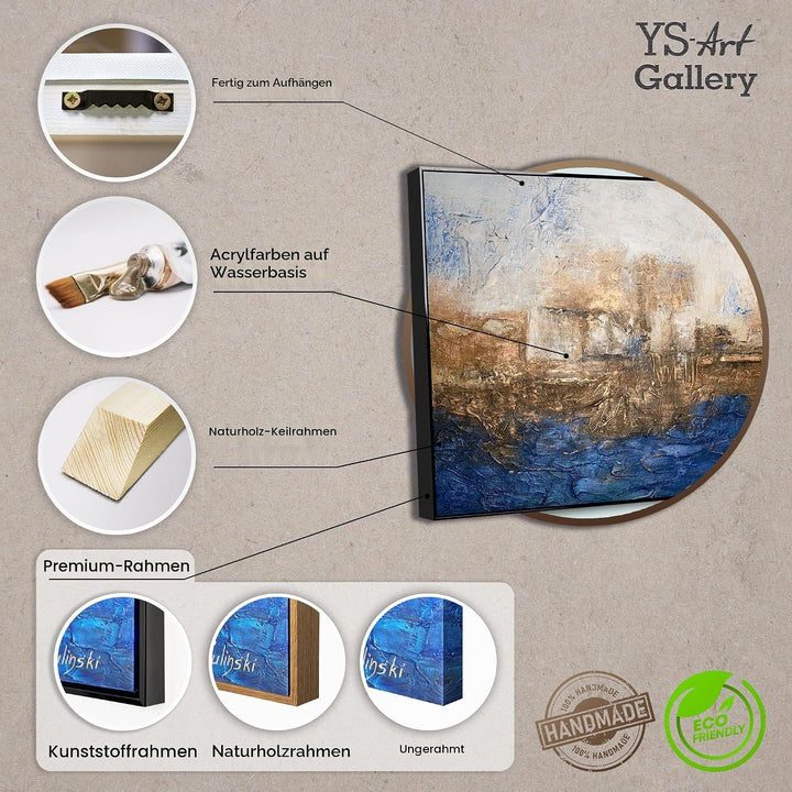 YS-Art Abstrakt Acryl Gemälde auf Leinwand Marine handgemalt Wandbilder Wohnzimmer modern Wohndekor