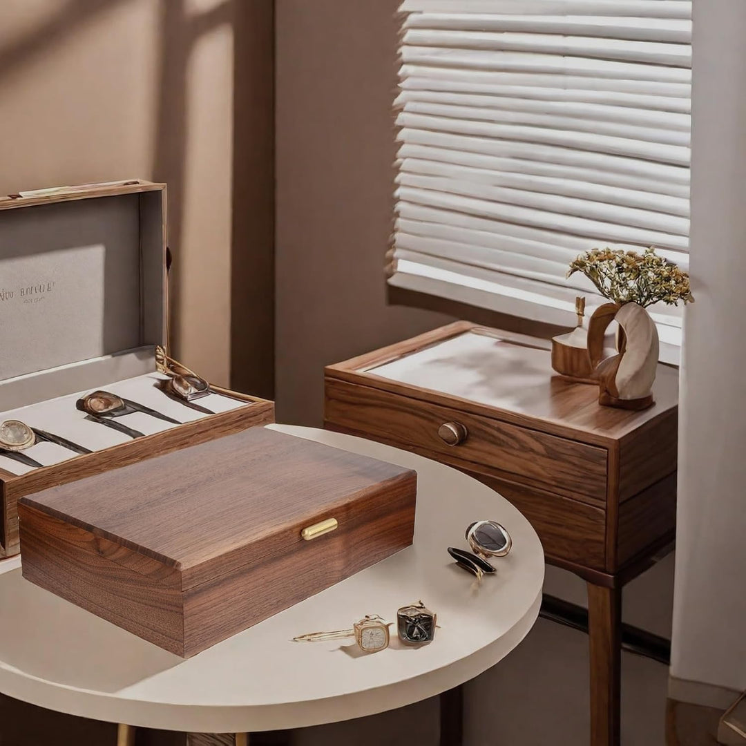 Schmuckkasten – Handgefertigtes Massivholz Retro Schmuck Box mit Schubladen Samt Innenfutter, Armbän