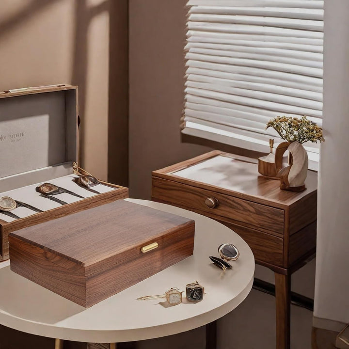 Schmuckkasten – Handgefertigtes Massivholz Retro Schmuck Box mit Schubladen Samt Innenfutter, Armbän