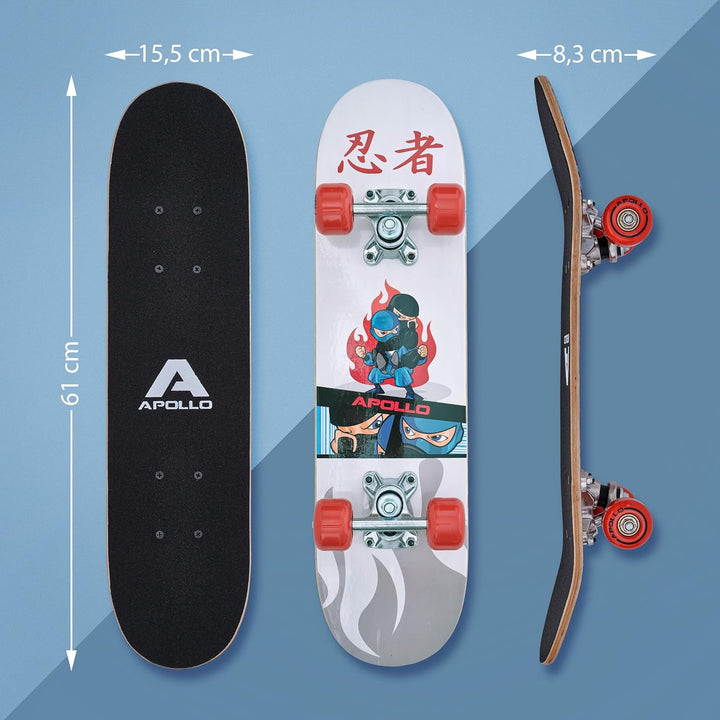 Apollo Kinder Skateboard, kleines Komplett Board mit ABEC 3 Kugellagern und Aluminium Achsen, Coole