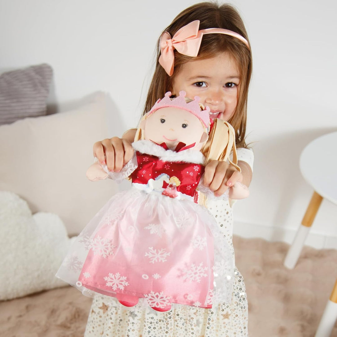 Heless 1680 - Puppenkleid Winterprinzessin Lumi in Weiss und Rosa, mit Krone und Plüsch-Cape, für Pu