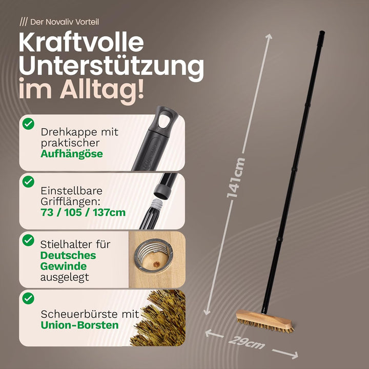 Novaliv 2X Wischer aus stabilem Holz mit Kunststoff Borsten mit Gewinde und Schraub- Steckstiel vier