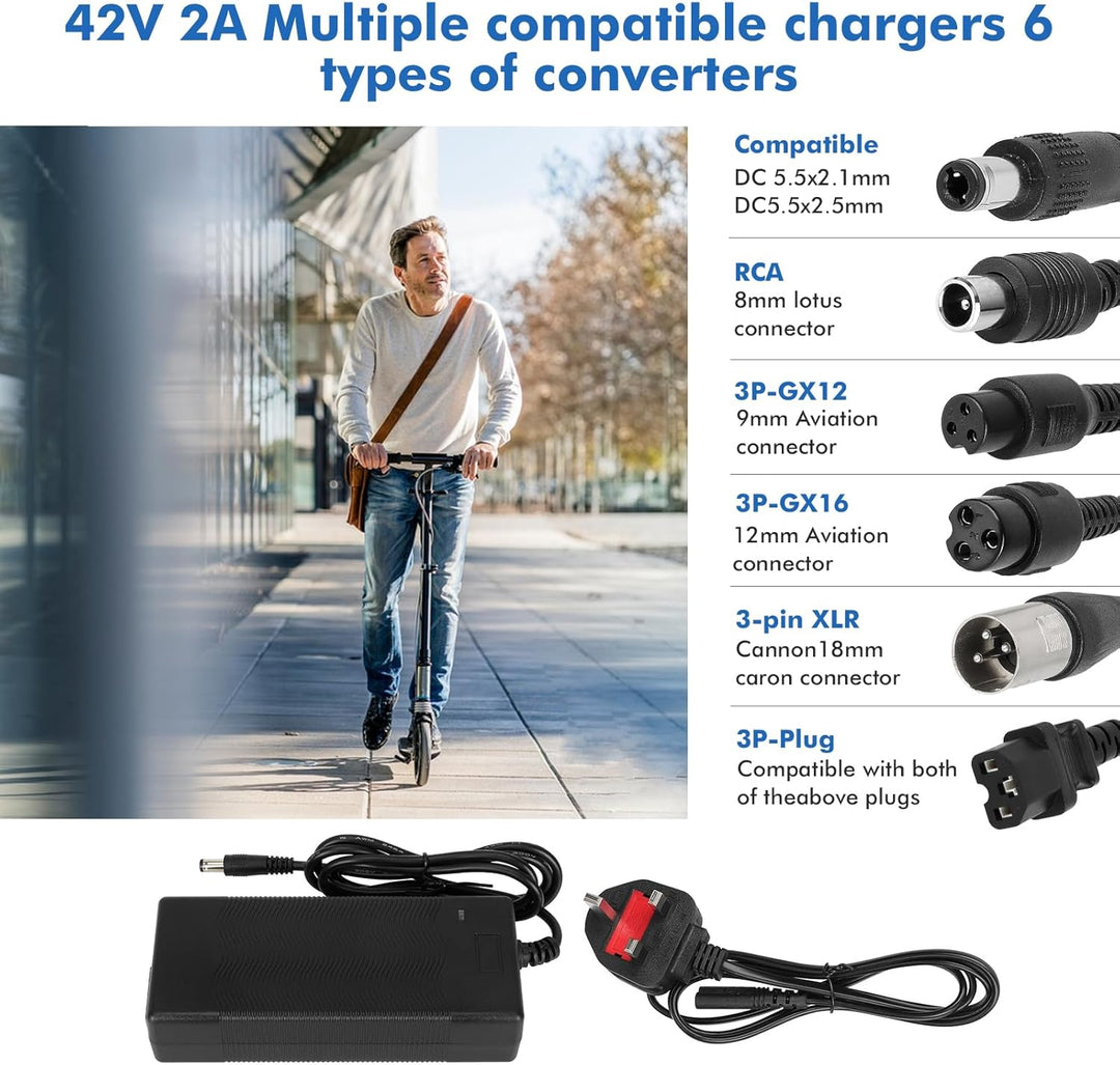 Ladegeräte für Scooter，42V 2A E Scooter Ladegeräte，36V Elektroroller Universal Lithium Batterie Lade