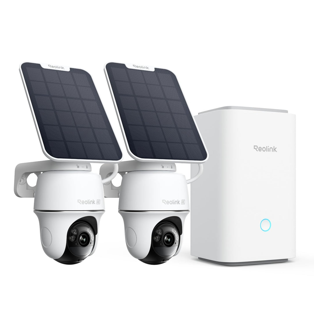 Reolink 4K PT Solar Überwachungskamera Aussen Set Outdoor Akku mit Home Hub, 360° Schwenkbare, Farbn