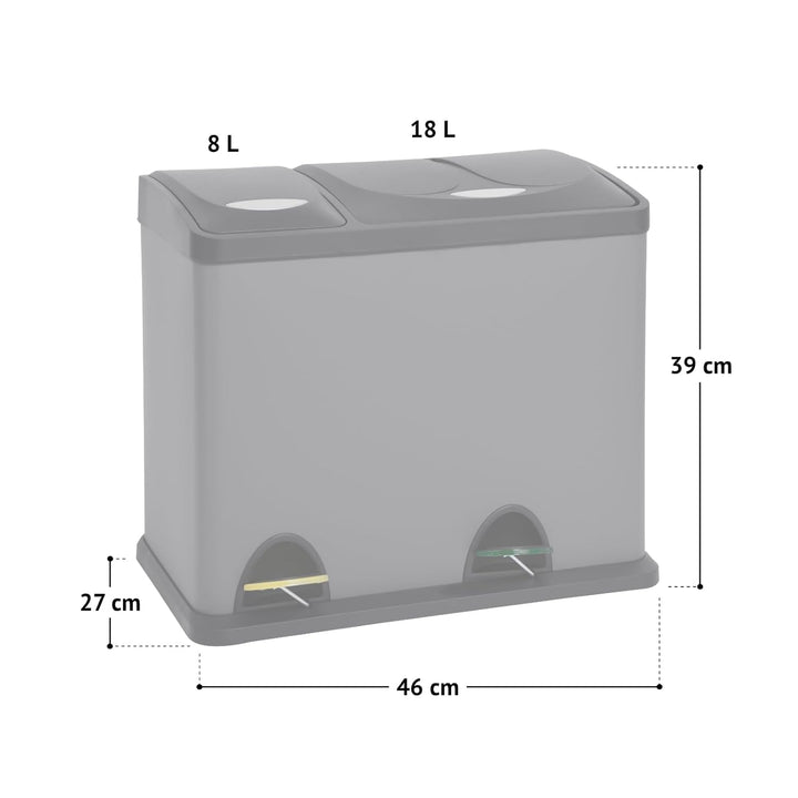SVITA TC2Combo26 Küchen-Eimer 26Liter 8L+18L kombiniert doppelt Abfalleimer 2er-Mülleimer Mülltrennu