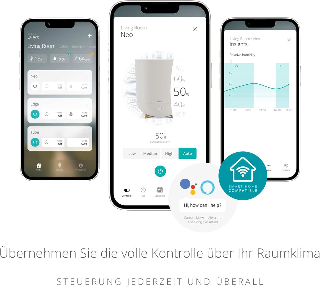 Duux Neo Ultrashall Luftbefeuchter Leise 5L - Smart Air Humidifier - Raumbefeuchter für Schlafzimmer