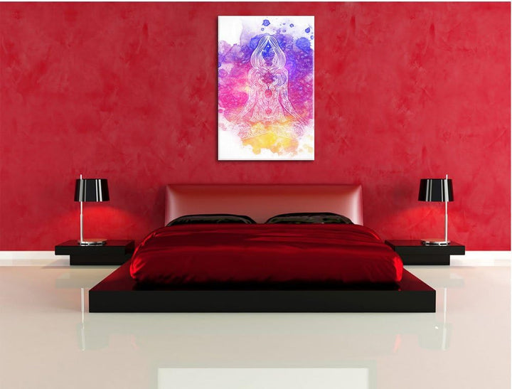 Pixxprint Lotoshaltung Yoga Kunst Buntstift Effekt, Format: 100x70 auf Leinwand, 100x70