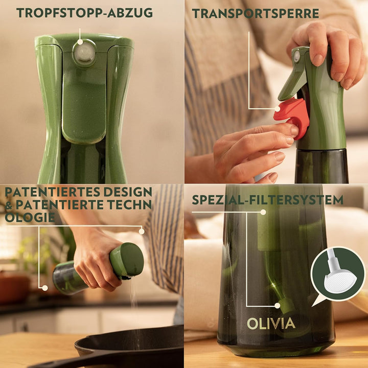 FLAIROSOL OLIVIA 200ml Glas-Ölsprüher - Kontinuierliche Ölsprühtechnik mit Portionskontrolle - Viels